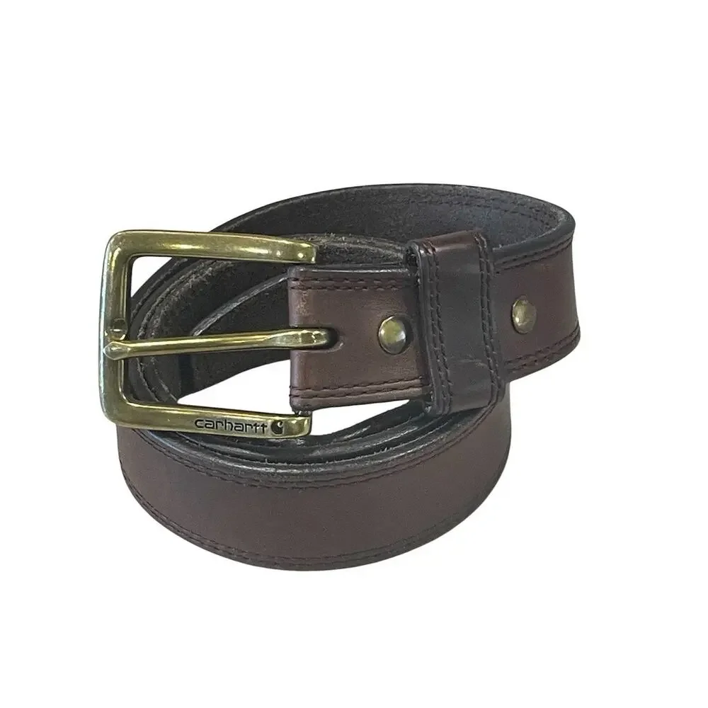 Carhartt Brown Leather Belt Brass Buckle Men’s Size 40 Genuine Leather Work Belt